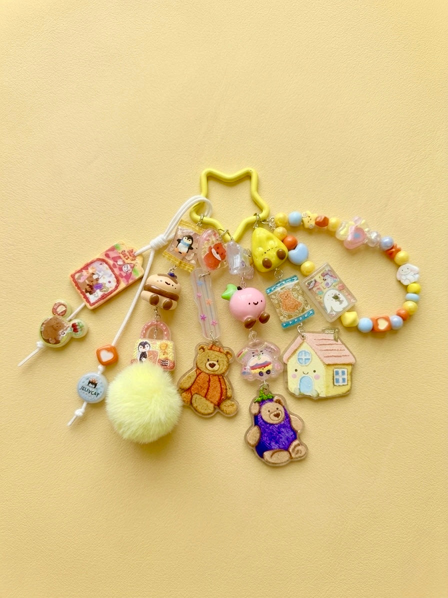 Jellycat handpainted bag charm stack