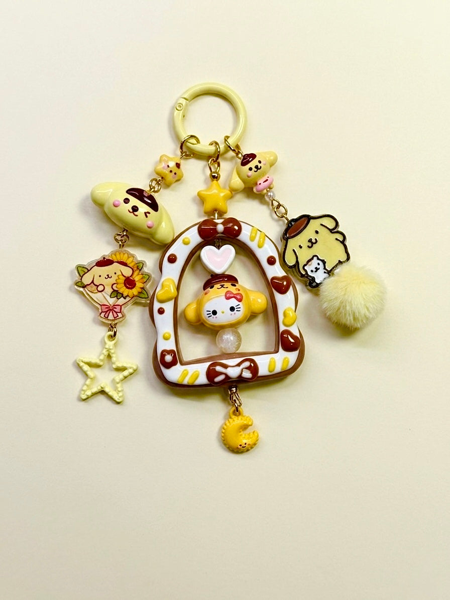 Pompom painted beads bag charm
