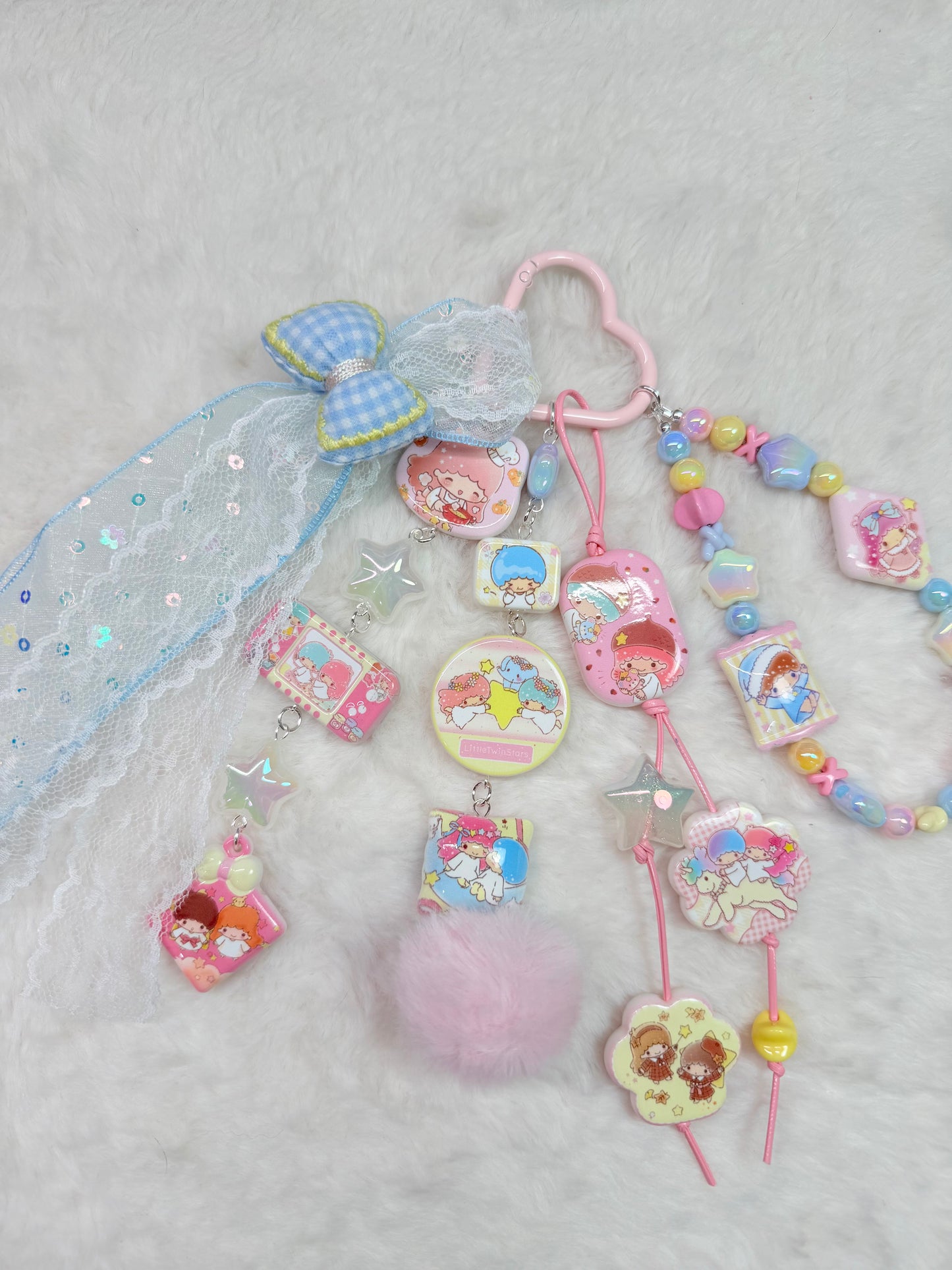 Little Twin Stars bag charm stack