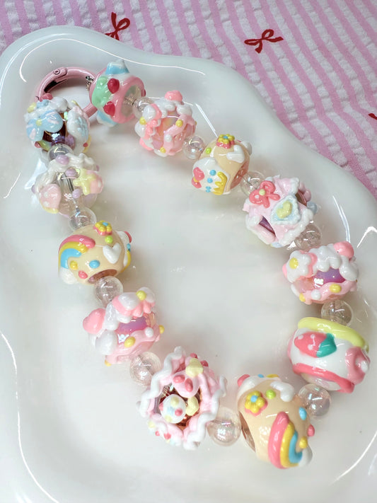 Colourful pastel full handpainted bag charm