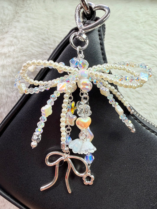Crystal bow dangle bag charm