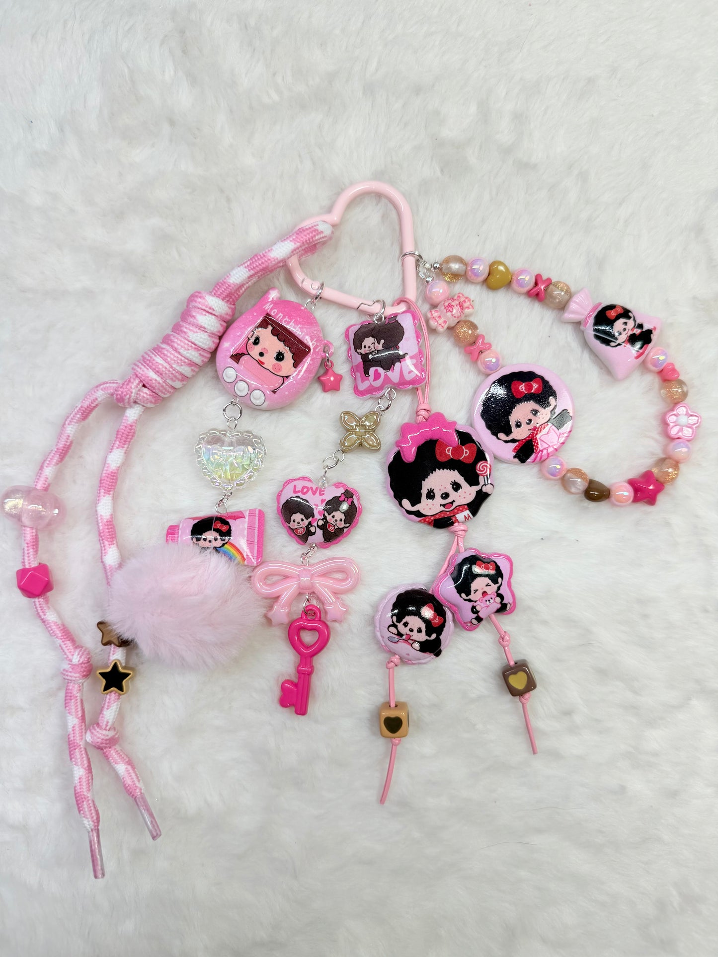Monchhichi bag charm stack