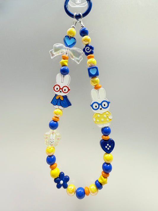 Miffy blue & yellow phone charm strap
