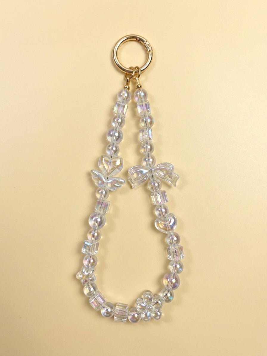 Iridescent clear phone charm strap