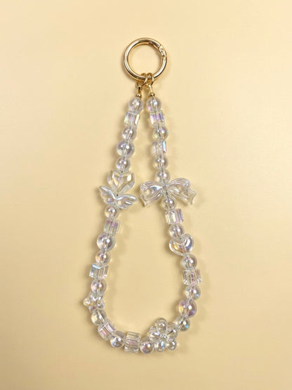 Iridescent clear phone charm strap