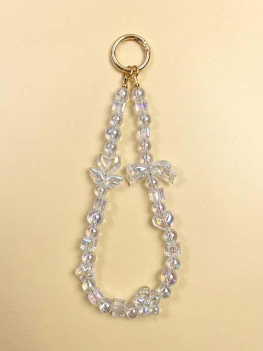 Iridescent clear phone charm strap