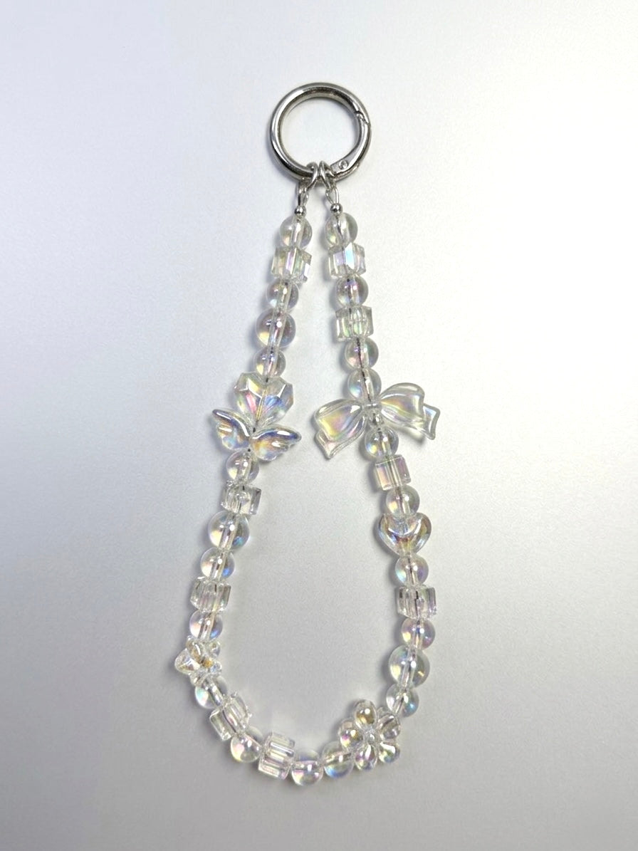Iridescent clear phone charm strap