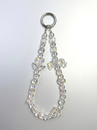 Iridescent clear phone charm strap
