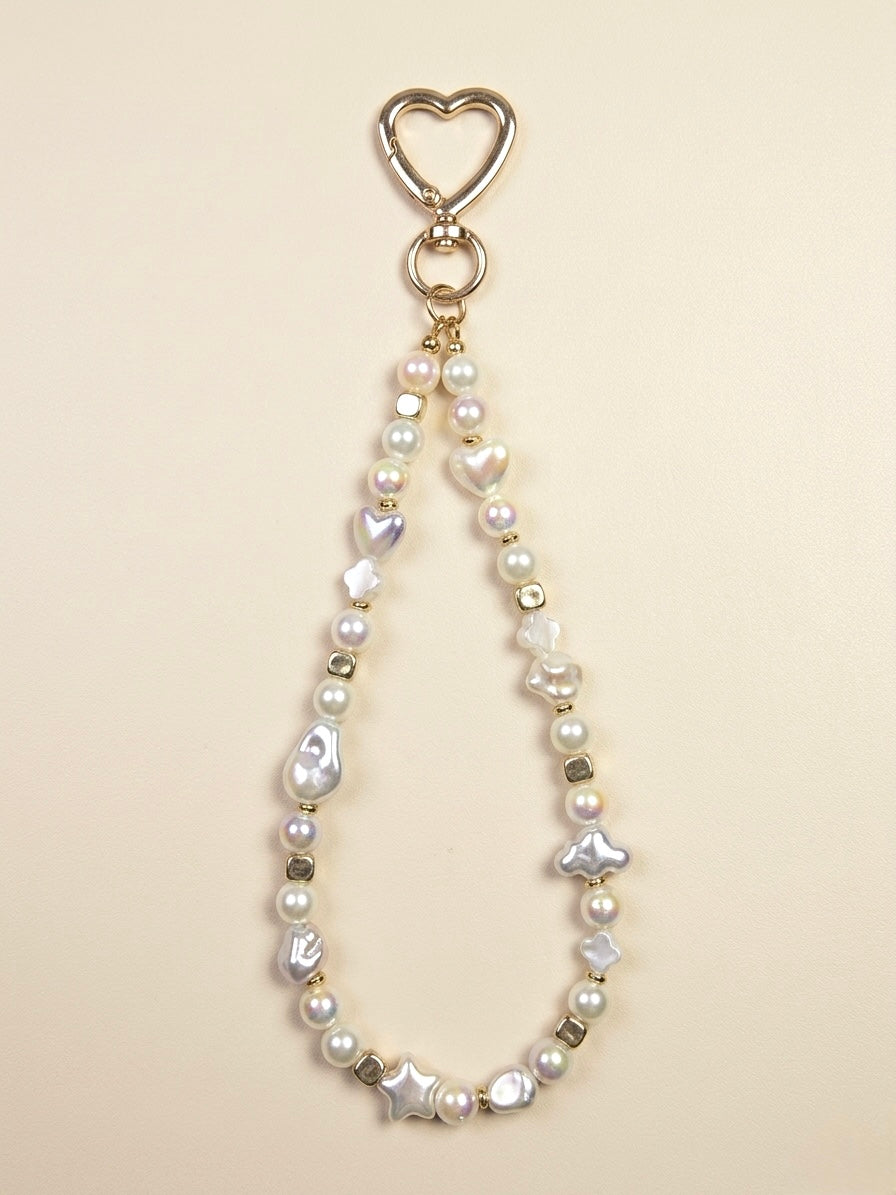 Pearly gold phone charm strap
