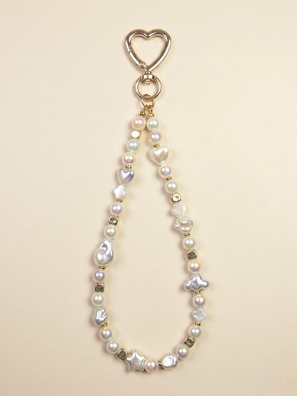 Pearly gold phone charm strap