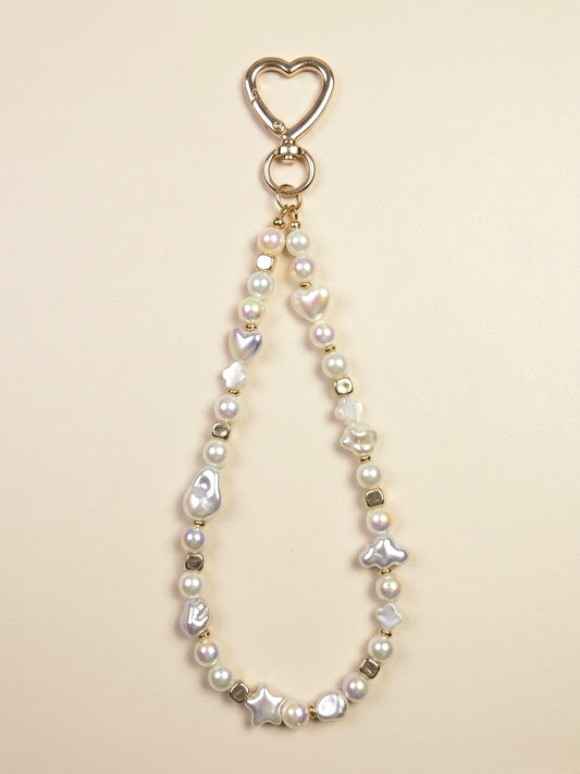 Pearly gold phone charm strap