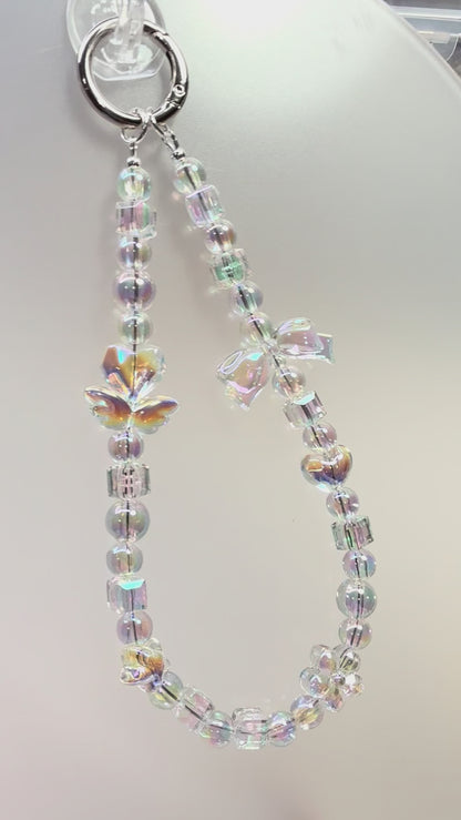 Iridescent clear phone charm strap
